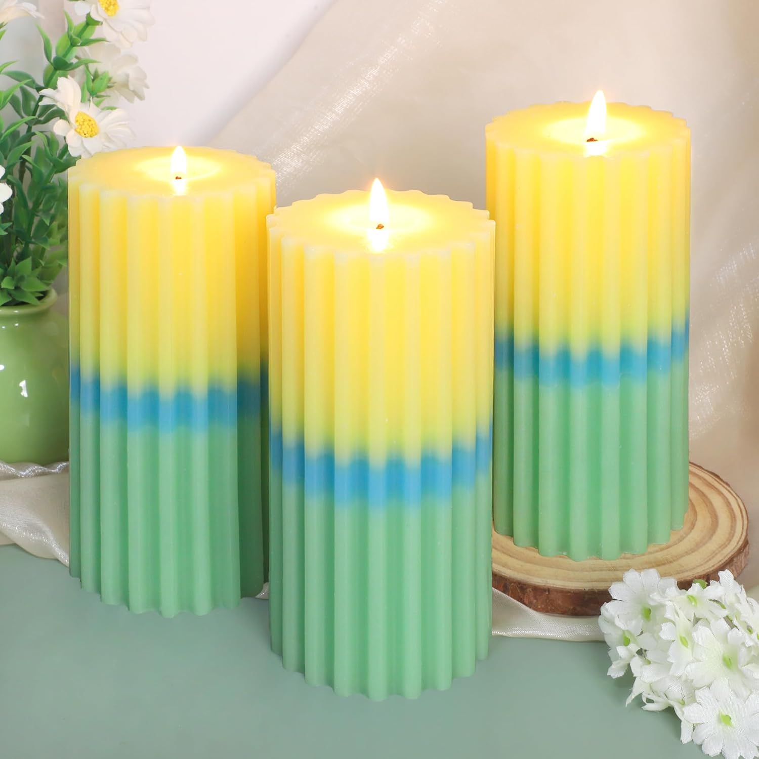 3x6 inch Yellow Pillar Candles Set of 3, Scented Pillar Candle, Dripless and Smokeless Large Candles, Candle for Home Decor, Dinner Table,Weddings, Holidays