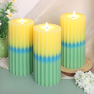 3x6 inch Yellow Pillar Candles Set of 3, Scented Pillar Candle, Dripless and Smokeless Large Candles, Candle for Home Decor, Dinner Table,Weddings, Holidays