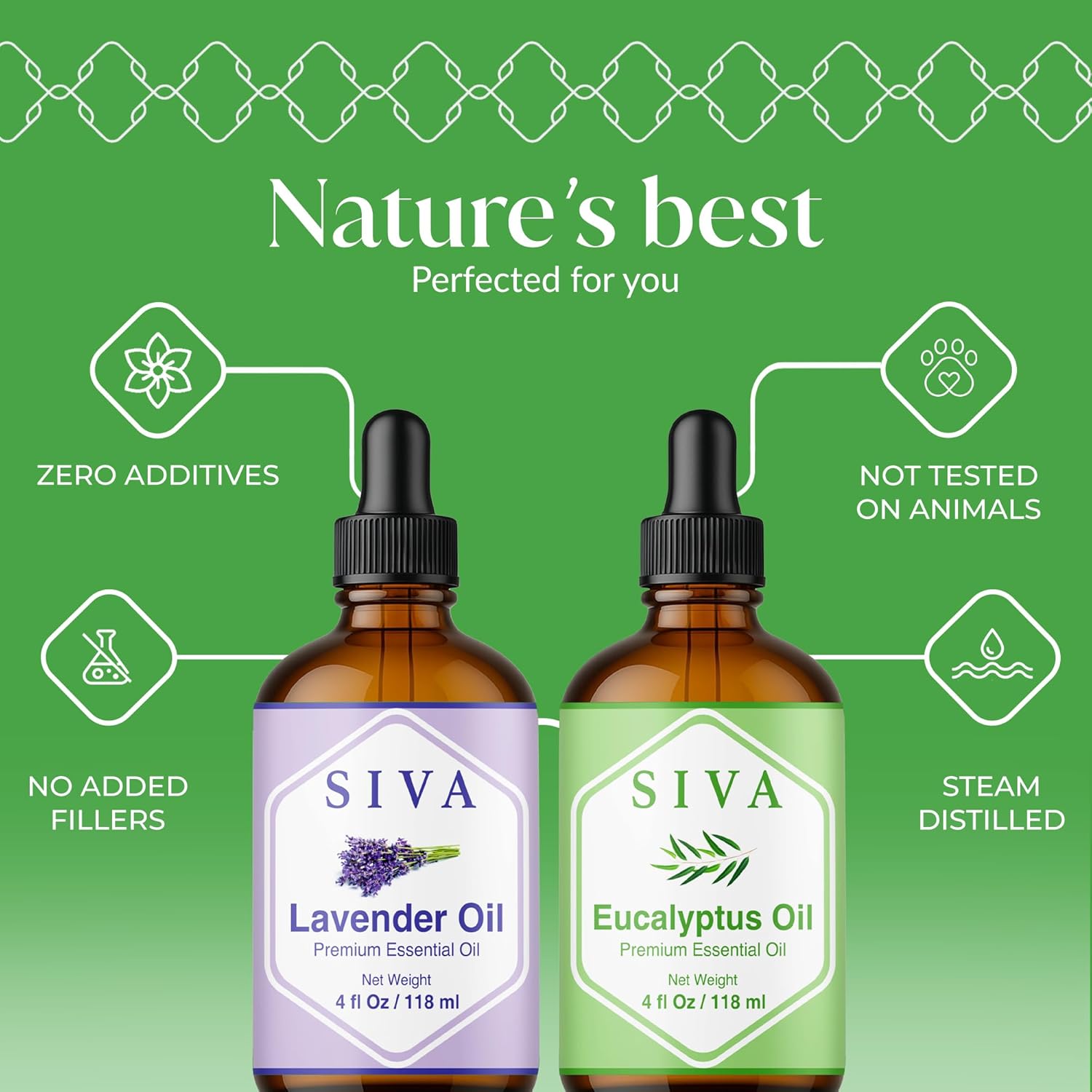 Siva Lavender & Eucalyptus Essential Oil 4oz Bundle Super Saver Combo – Premium Grade Bundle Set for Aromatherapy, Hair Care, Scalp Massage, Skin Care, Candles, Soaps and Diffuser
