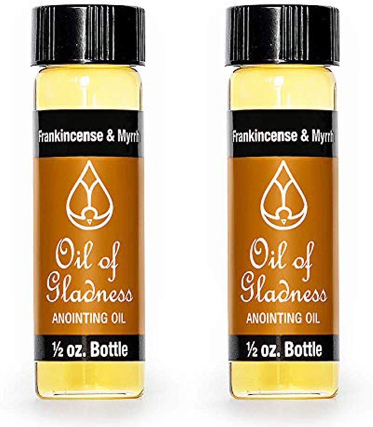 Oil of Gladness Frankincense and Myrrh Anointing Oil - Oil for Daily Prayer, Ceremonies, and Blessings (1/2 oz per Bottle - Pack of 2)