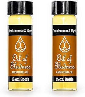 Oil of Gladness Frankincense and Myrrh Anointing Oil - Oil for Daily Prayer, Ceremonies, and Blessings (1/2 oz per Bottle - Pack of 2)