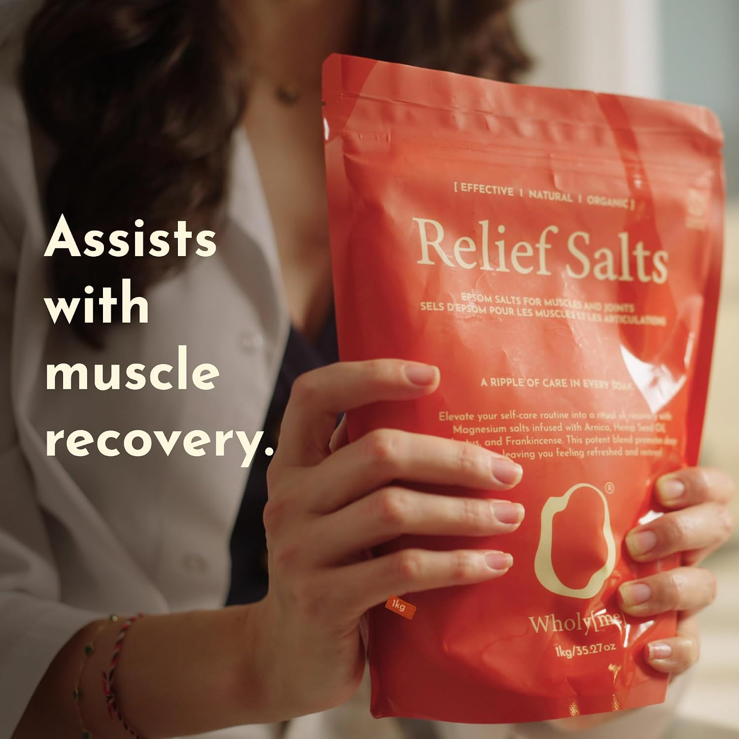 WholyMe Epsom Salt Bath Salts - Natural Bath Soak for Muscle and Joint Recovery with Arnica, Frankincense and Eucalyptus Essential Oil - Great for Post Workout and Relaxation - 35 Ounce (1Kg)