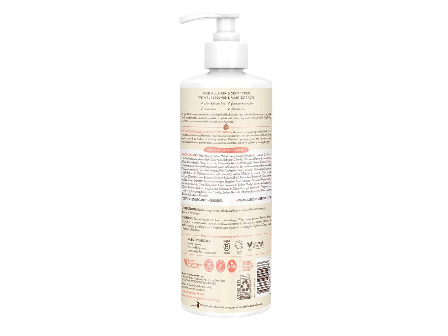 Babo Botanicals Moisturizing Oat & Calendula 2-in-1 Shampoo & Wash – Gentle Cleansing for Dry or Sensitive Skin – Safe for Baby, Toddler, Kids & Family – Lightly Scented – Vegan