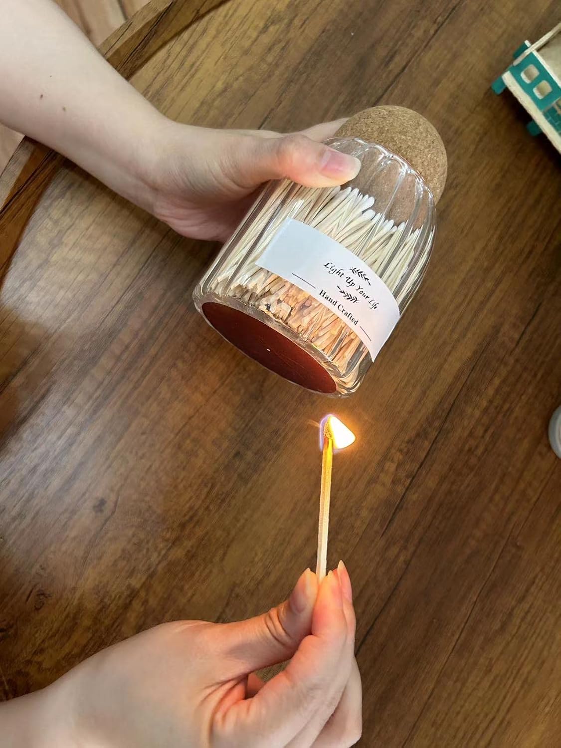 White Matches Included (150Pcs), Match Holder with Striker, Match Cloche with Striker, Safety Matches for Candles with Striker, 150Pcs 3'' Candle Matches, Long Fireplace Matches for BBQ Grill
