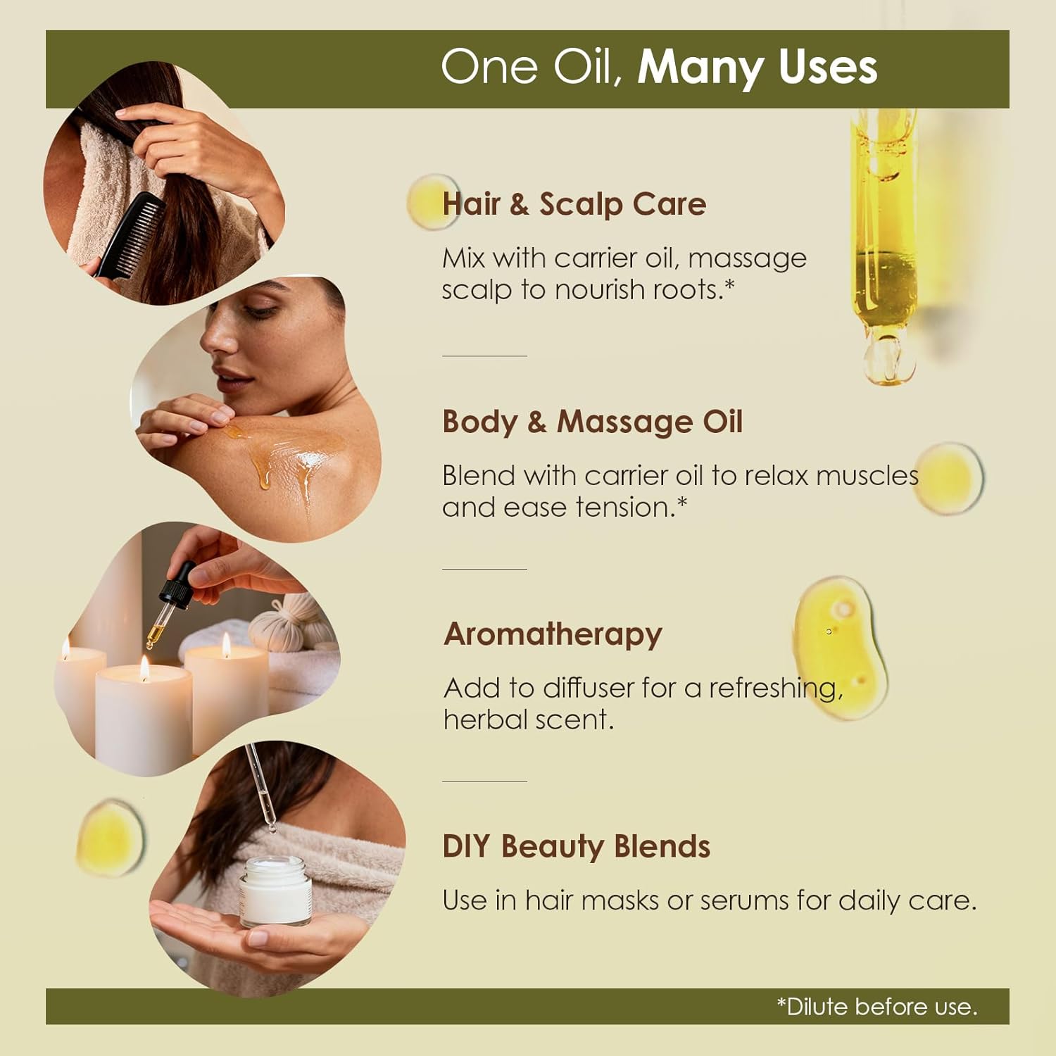 Rosemary Essential Oil for Hair Growth & Scalp Care, 60ml | Plant-Based Nourishing Oil, Daily Scalp Massage, Stronger & Smoother Hair, Paraben-Free