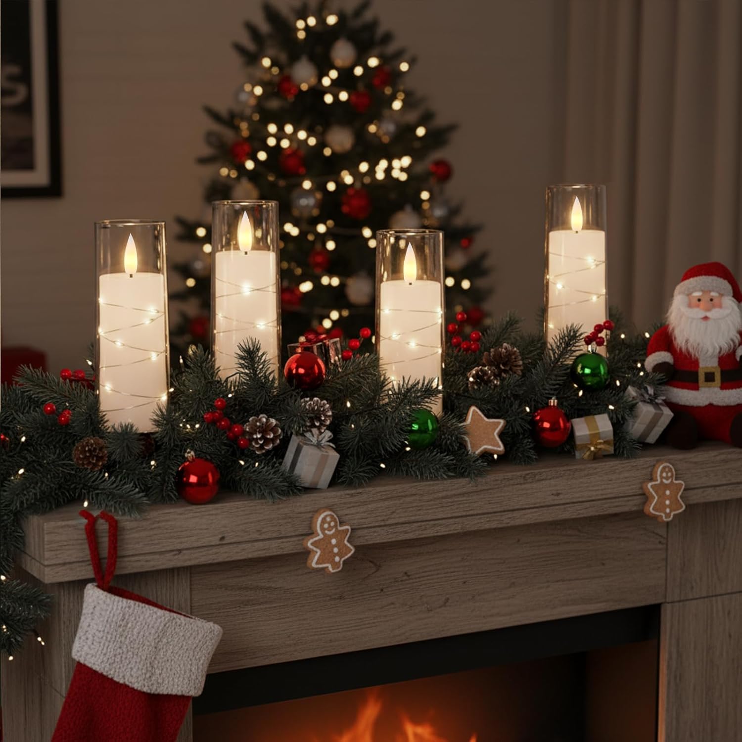 Raycare Flameless Candle with Remote Timer 7 Flickering Acrylic Battery Operated LED Pillar Candles with Embedded Star String for Christmas, Wedding, Home Table Decor, and as a Gift(White)