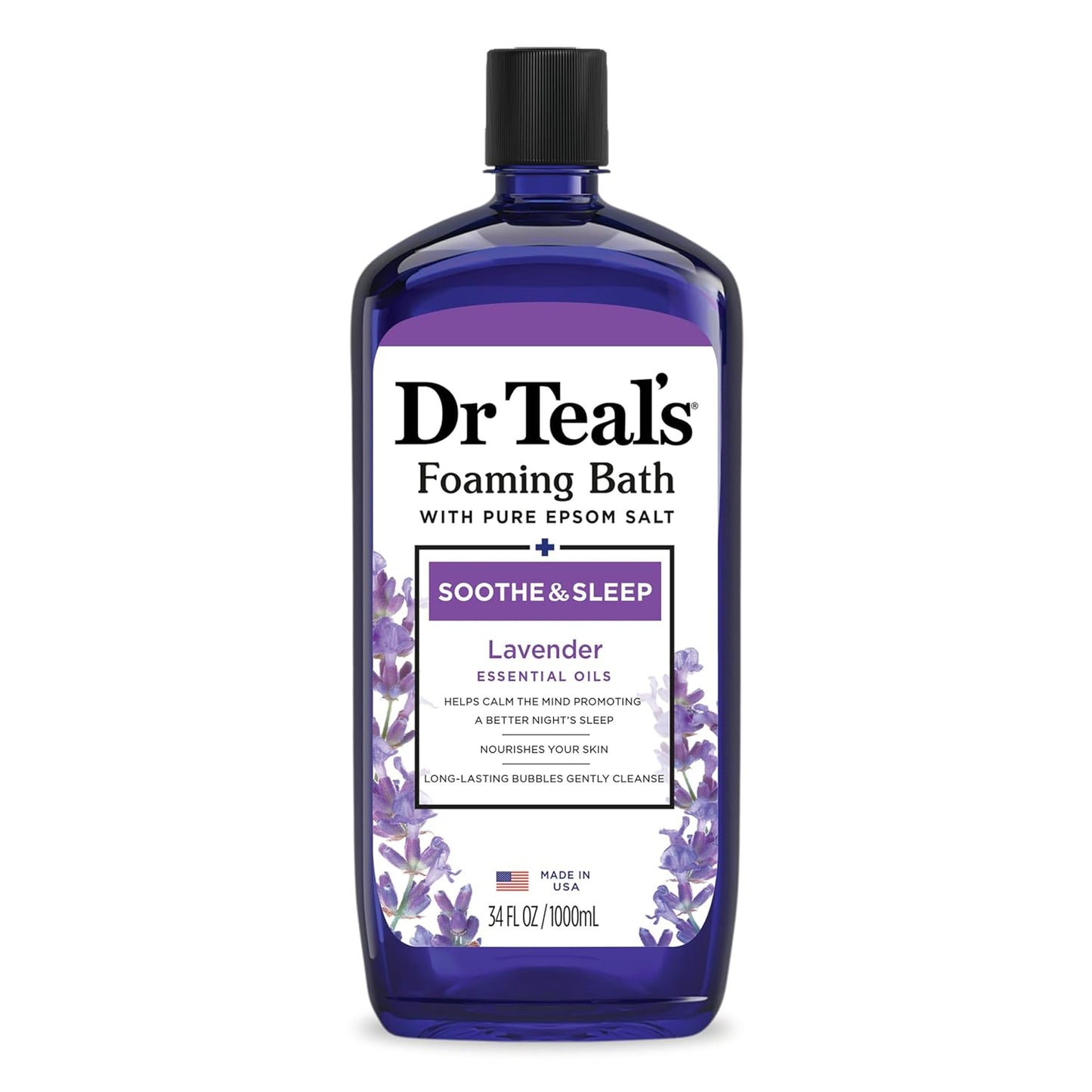 Dr Teal’s Foaming Bath with Pure Epsom Salt, Soothe & Sleep with Lavender, 34 Ounces (Packaging May Vary)
