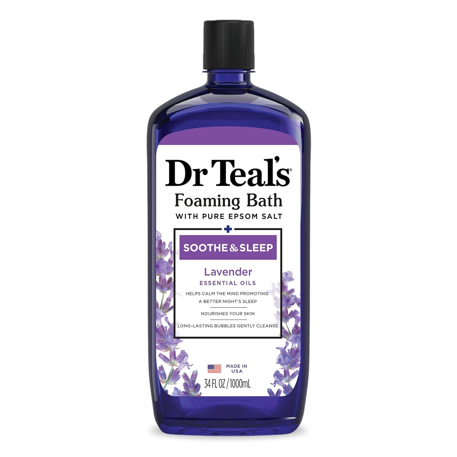 Dr Teal’s Foaming Bath with Pure Epsom Salt, Soothe & Sleep with Lavender, 34 Ounces (Packaging May Vary)