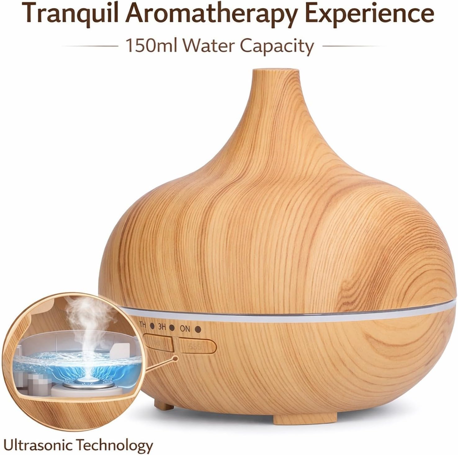 150ml Wood Grain Aromatherapy Diffuser, USB Essential Oil Diffuser, Cool Mist Humidifier with Night Light - Ultra Quiet Operation, Auto Shut - Off, Ideal for Bedroom and Office