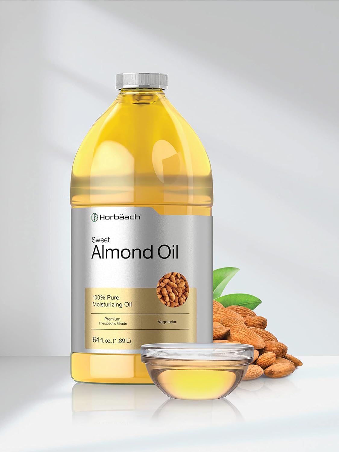 Horbäach Sweet Almond Oil | 64 fl oz | For Skin and Hair | Cold Pressed | Pure Moisturizing Liquid | Vegetarian, Non-GMO, and Gluten Free