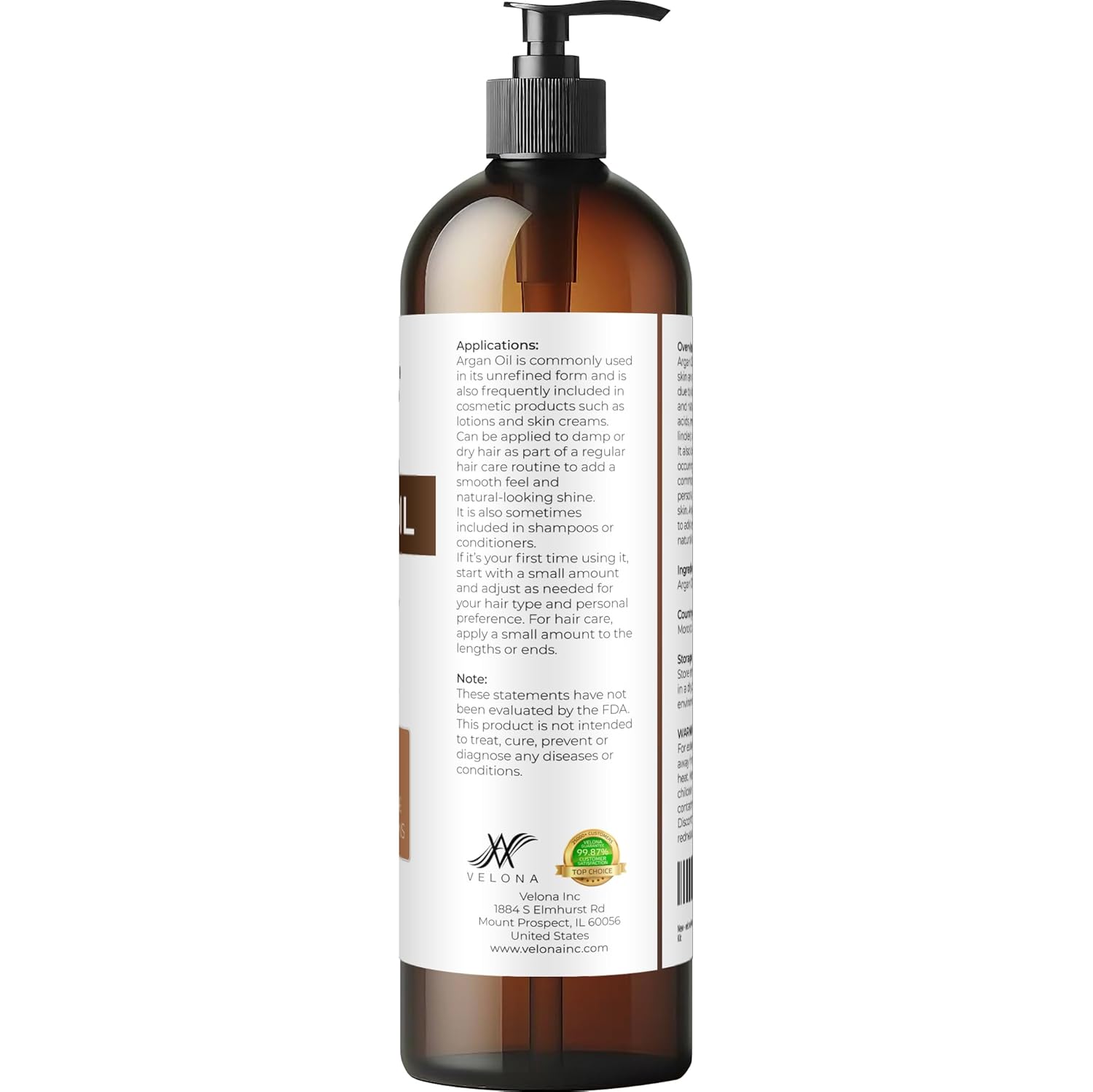velona Argan Oil - 8 Fl Oz | 100% Pure and Natural | Morocco Oil | Skin, Body and Face Care | Nails Protector | Unrefined, Cold Pressed | Cap Kit