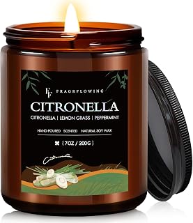 Citronella Candle, Indoor Outdoor Lemongrass Scented Candle，Natural Soy Wax Jar Candle, 50-Hour Burn Time, 7 oz