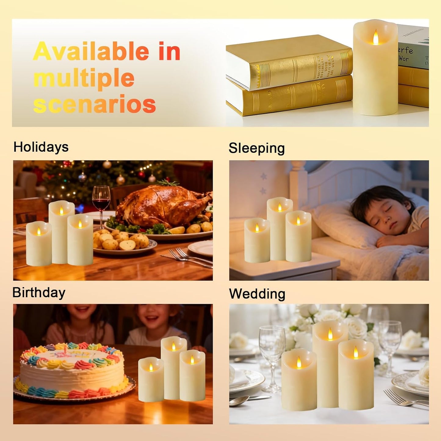 Autbye Rechargeable Flameless Candle, Realistic 3D Flickering Warm Flame, LED Candle with Remote Control & Timer for Holiday, Wedding, Patio and Home Decoration