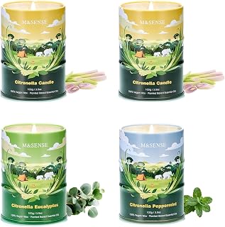 M&SENSE Citronella Candles Outdoor–80 Hour Burn, 4 * 3.5oz Natural Non-Toxic Soy Wax, Outdoor & Indoor Use for Patio, Camping, Home