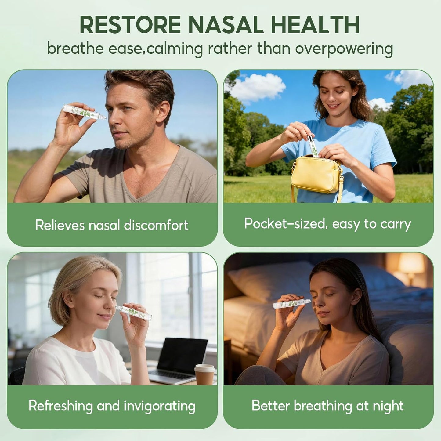 DoctorPro Nasal Essential Oil Nasya Oil for Clear Breathing Nasal Congestion Sinus Pressure,Pure Natural Plant Extract,Non-Greasy,roll-on Design