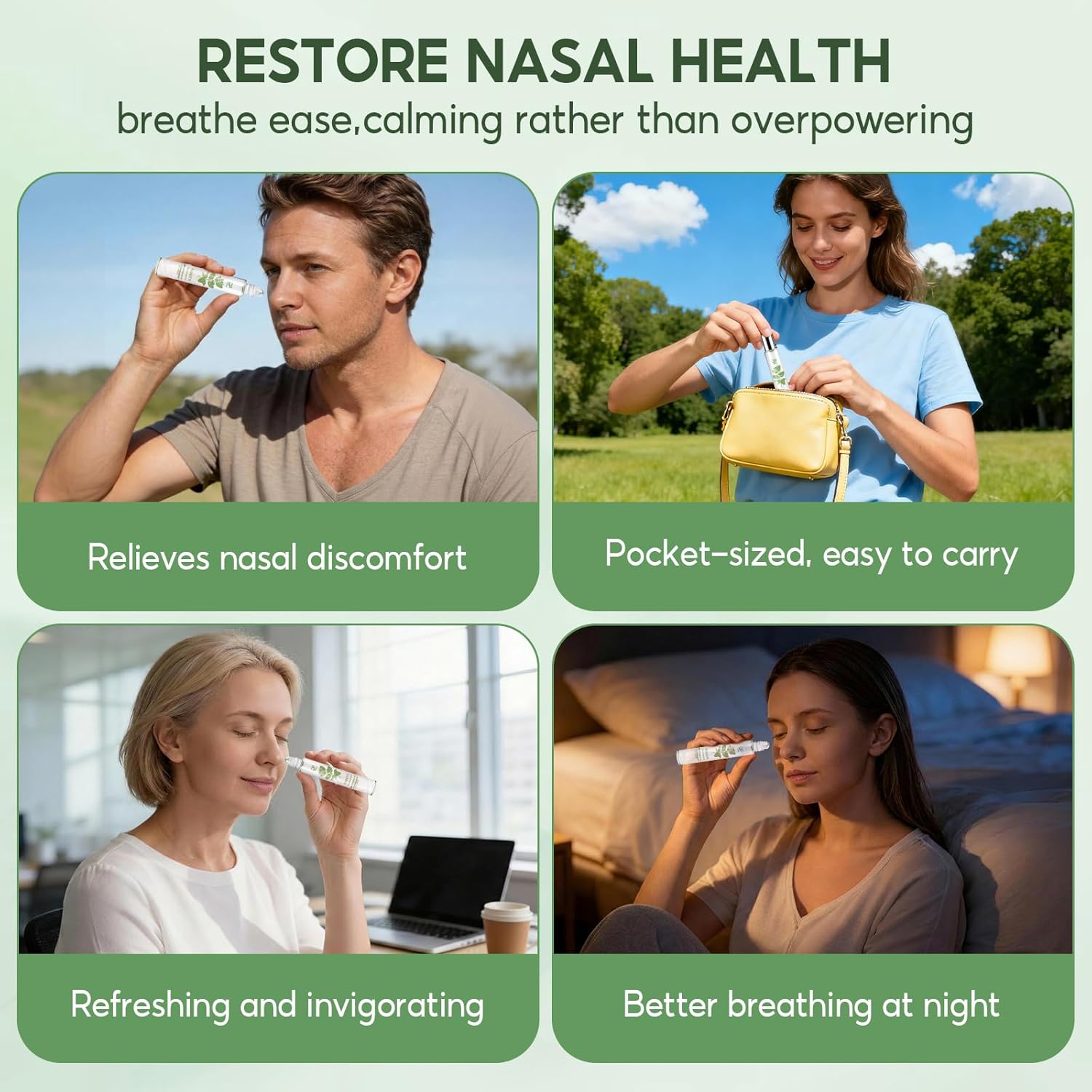 DoctorPro Nasal Essential Oil Nasya Oil for Clear Breathing Nasal Congestion Sinus Pressure,Pure Natural Plant Extract,Non-Greasy,roll-on Design