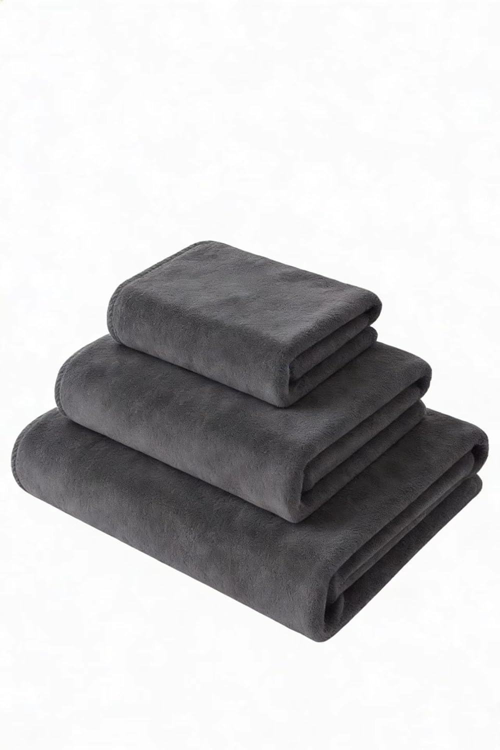 Forest Grey Oversized Ultra Fiber Coral Fleece 3 Piece Set 1 Washcloths, 1 Hand Towels, 1 Bath Towels Super Absorbent, Applicable Shower Towel for Bathroom Spa Gym Hotel Yoga