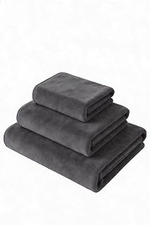 Forest Grey Oversized Ultra Fiber Coral Fleece 3 Piece Set 1 Washcloths, 1 Hand Towels, 1 Bath Towels Super Absorbent, Applicable Shower Towel for Bathroom Spa Gym Hotel Yoga
