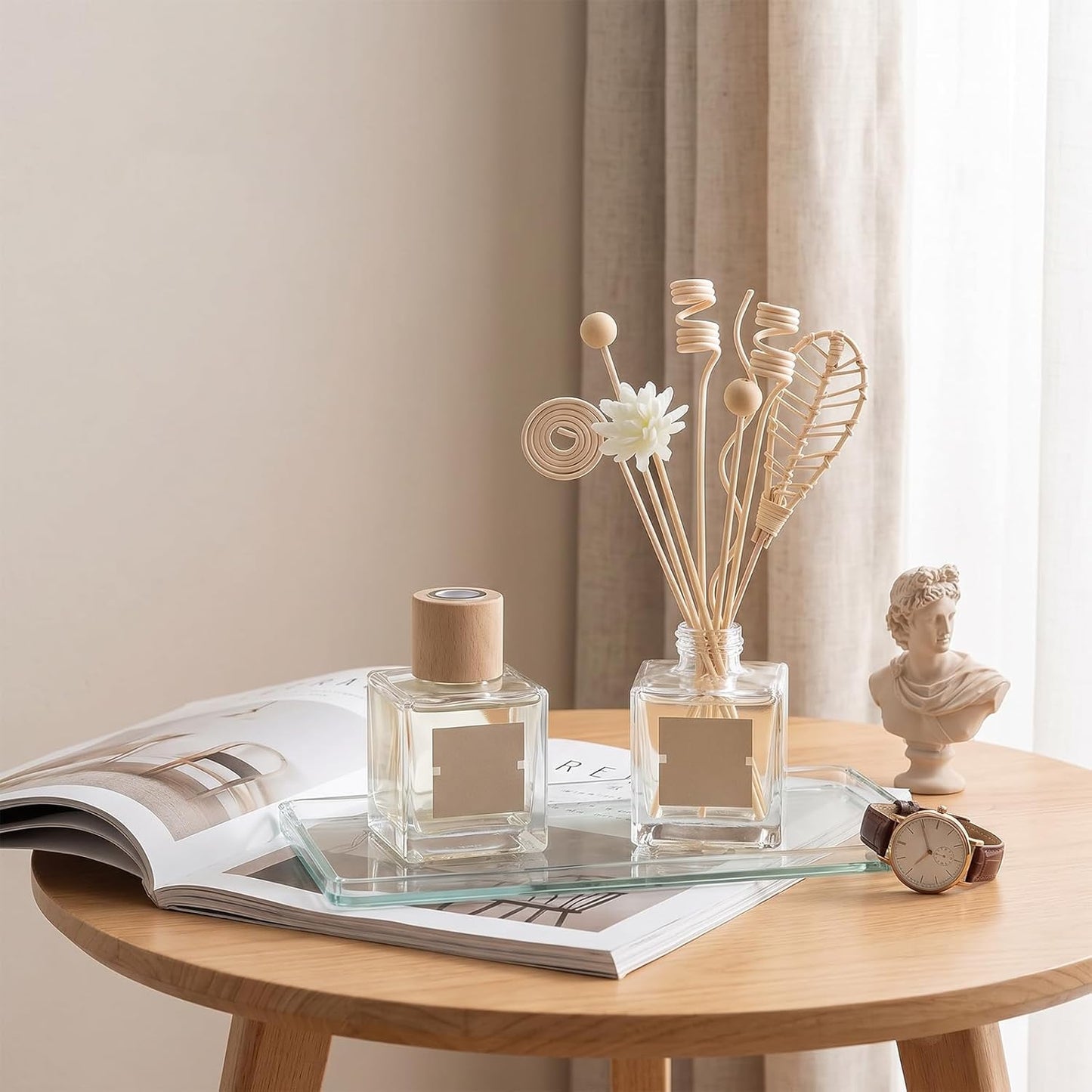 12 PCS Reed Diffuser Stick Rattan Flower Reed Fragrance Diffusers Set, 6 Style Natural Rattan Wood Oil Diffuser Sticks Replacement Refill Sticks for Living Room, Bathroom, Bedroom, Office, Home Decor