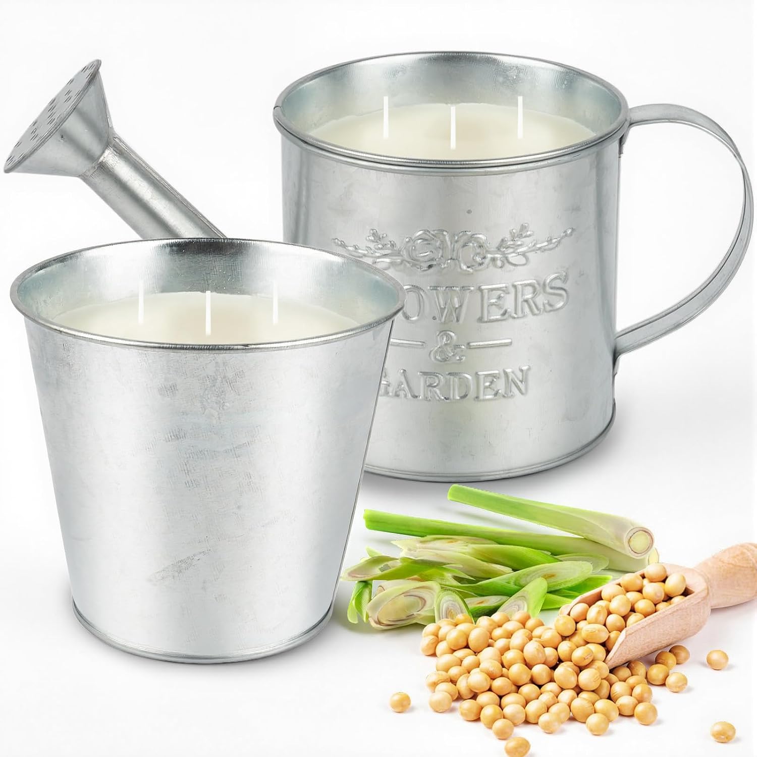 Citronella Candles Outdoor,20oz Large 3-Wick Citronella Candle for Outside,Natural Soy Wax Candle for Patio,Yard,Home Decor,Backyard & Camping,Lemongrass Candles & Watering & Planting 3 in 1