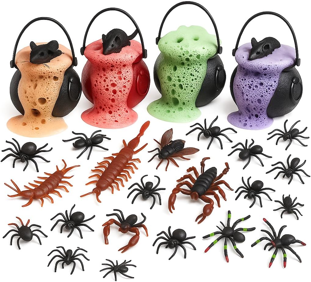 Halloween Bath Bombs Gift Set 4 Witches Brew Cauldrons Fizzy and Bubble 7 oz/Each Bath Bombs with Surprise Scary Toys Inside for Kids! 4 Cauldrons!