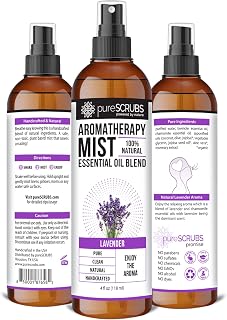 Shake, Mist & Enjoy - pureSCRUBS Premium Lavender Aromatherapy Spray Mist for Room, Body, Linens, Pillows 100% Natural Essential Oils Plant Based Formula, One 4oz Bottle