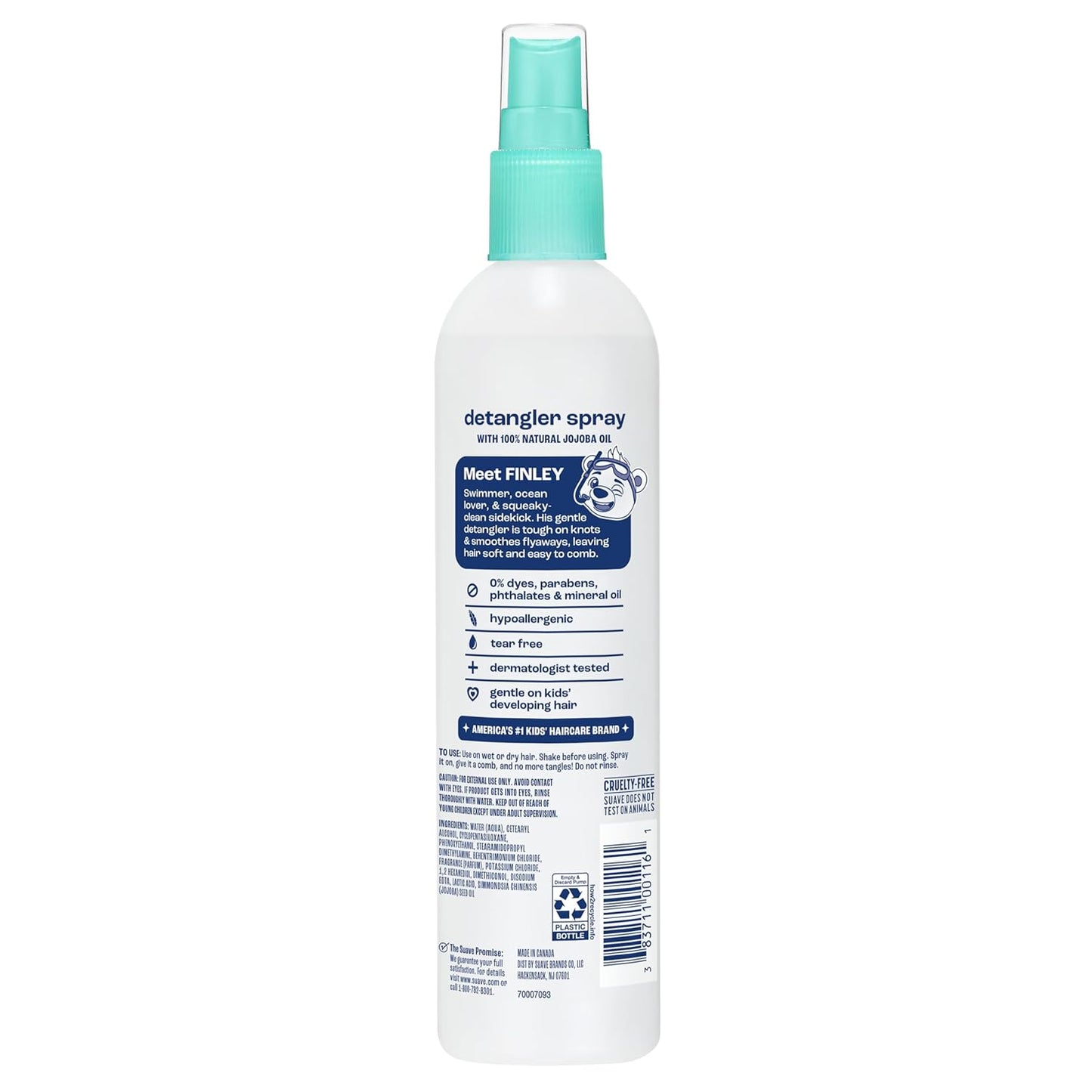 Suave Kids Purely Fun Jojoba Oil Conditioning Detanger Spray, with 100% natural Jojoba Oil, 0% dyes, parabens, phthalates, and mineral oil, Tear Free 10 oz