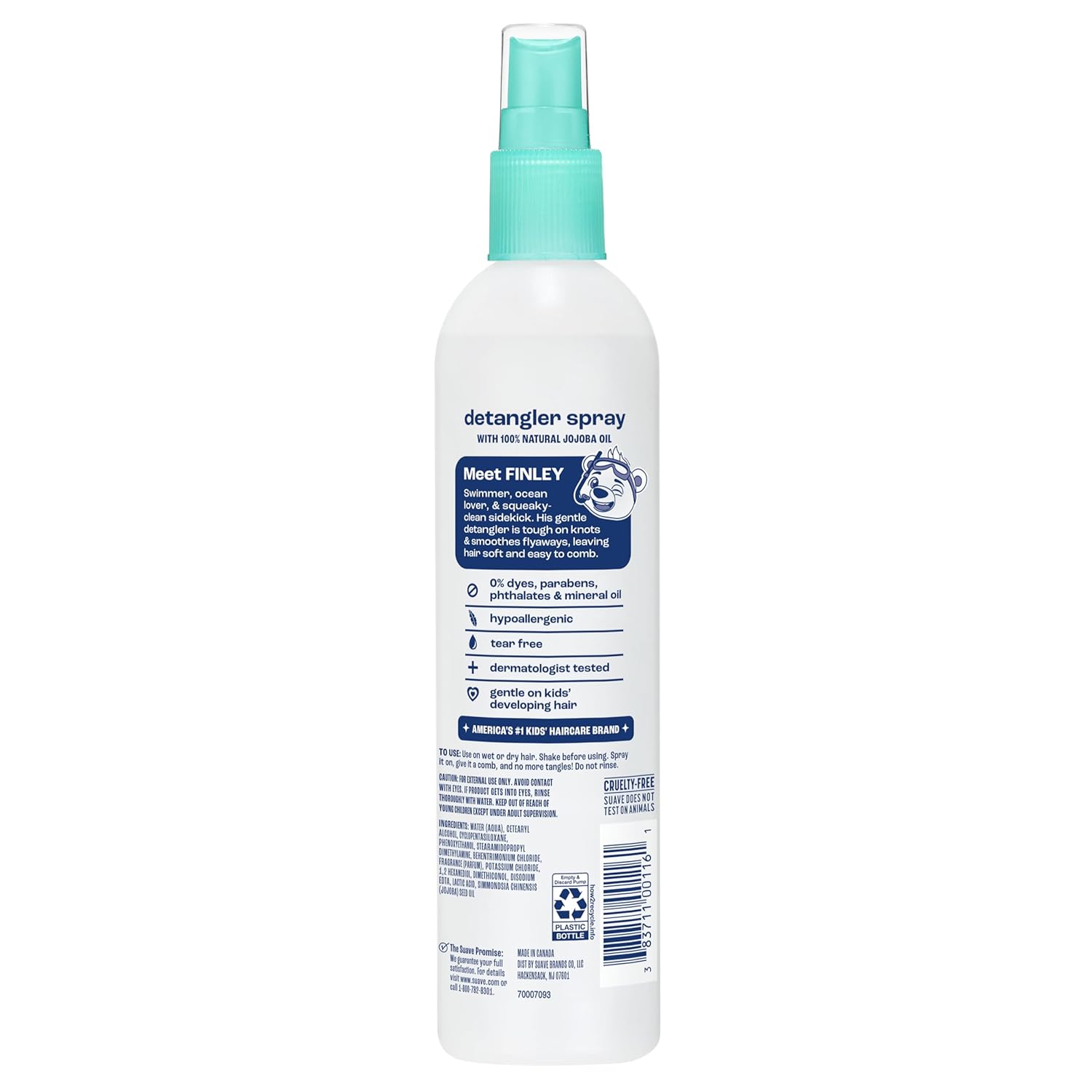 Suave Kids Purely Fun Jojoba Oil Conditioning Detanger Spray, with 100% natural Jojoba Oil, 0% dyes, parabens, phthalates, and mineral oil, Tear Free 10 oz