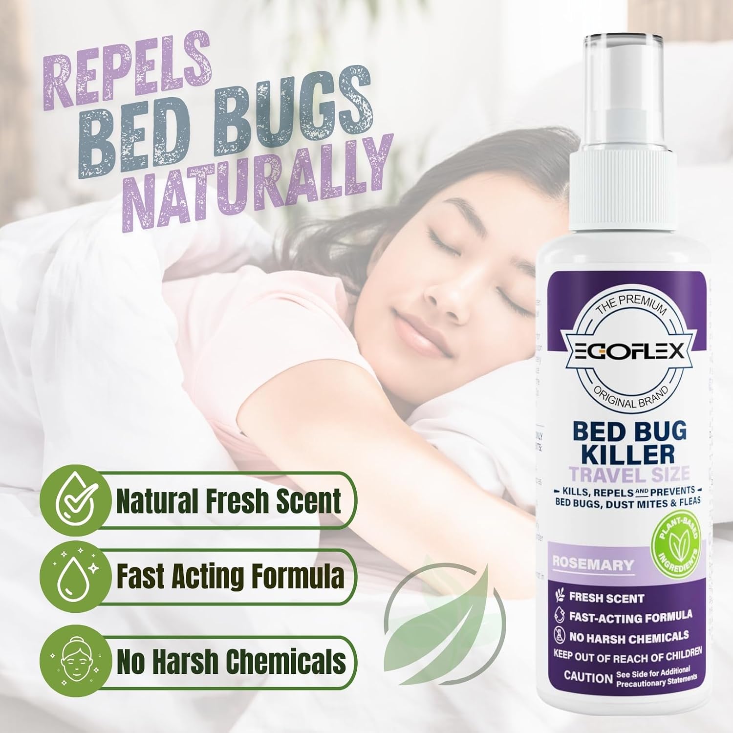 3-Pack Bed Bug Killer Spray - Travel Size TSA Approved - Repels Bed Bugs, Dust Mites, Lice & Fleas with Natural Essential Oils - Travel Essentials for Women - 3 Fl Oz