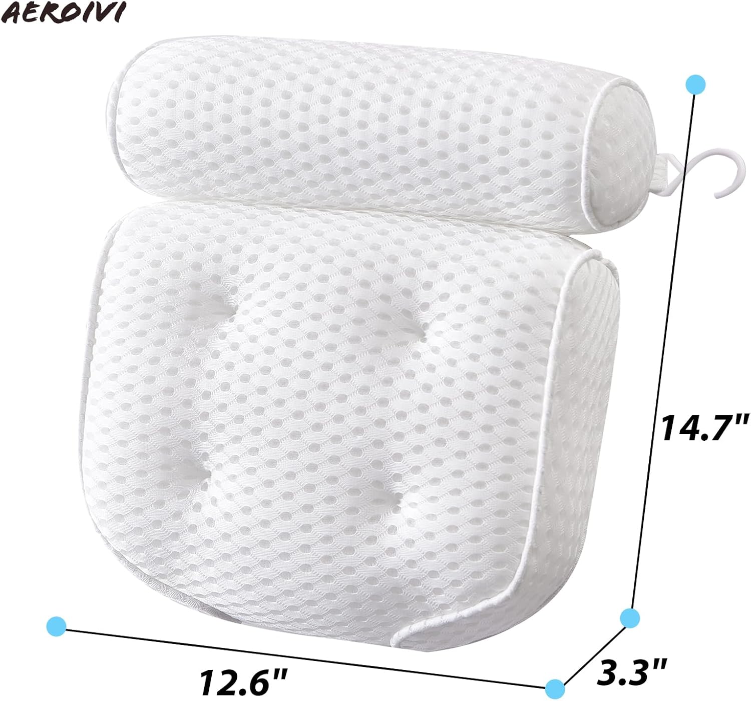 AEROiVi Luxury Bath Pillows for Tub，Bath Pillow with Laundry Bag Bathtub Pillows for Head and Neck Support Bath Cushion Made from Soft Spacer Mesh Material with Suction Cups