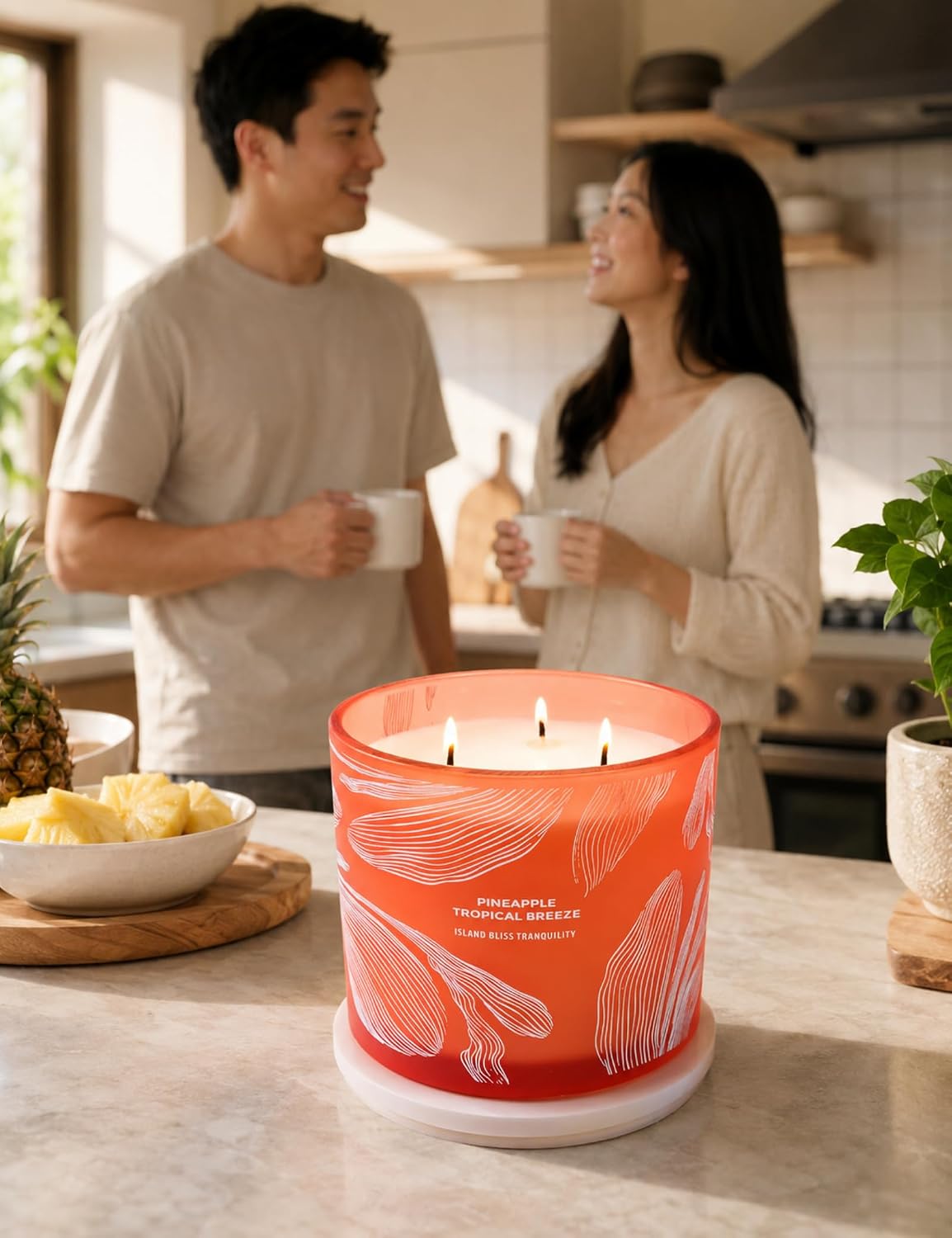 Pineapple Tropical Breeze 3 Wick Candle for Home Scented | 14.5 oz Large Soy Candle | Tropical Pineapple Fruit Summer Scented Candle | Fruity Aromatherapy Candles | Beach Gift for Women & Men