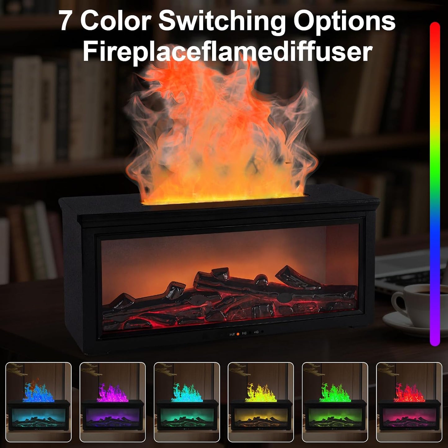 Fireplace Flame Essential Oil Diffuser Humidifier - Ultrasonic Aroma Diffuser with 7-Color Flame Effect, Remote Control & Auto-Off Timer for Bedroom, Home Office,Yoga(Black)