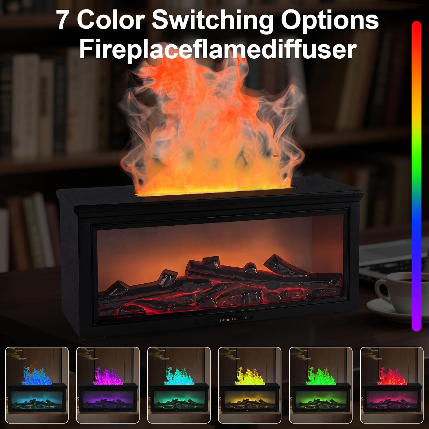Fireplace Flame Essential Oil Diffuser Humidifier - Ultrasonic Aroma Diffuser with 7-Color Flame Effect, Remote Control & Auto-Off Timer for Bedroom, Home Office,Yoga(Black)