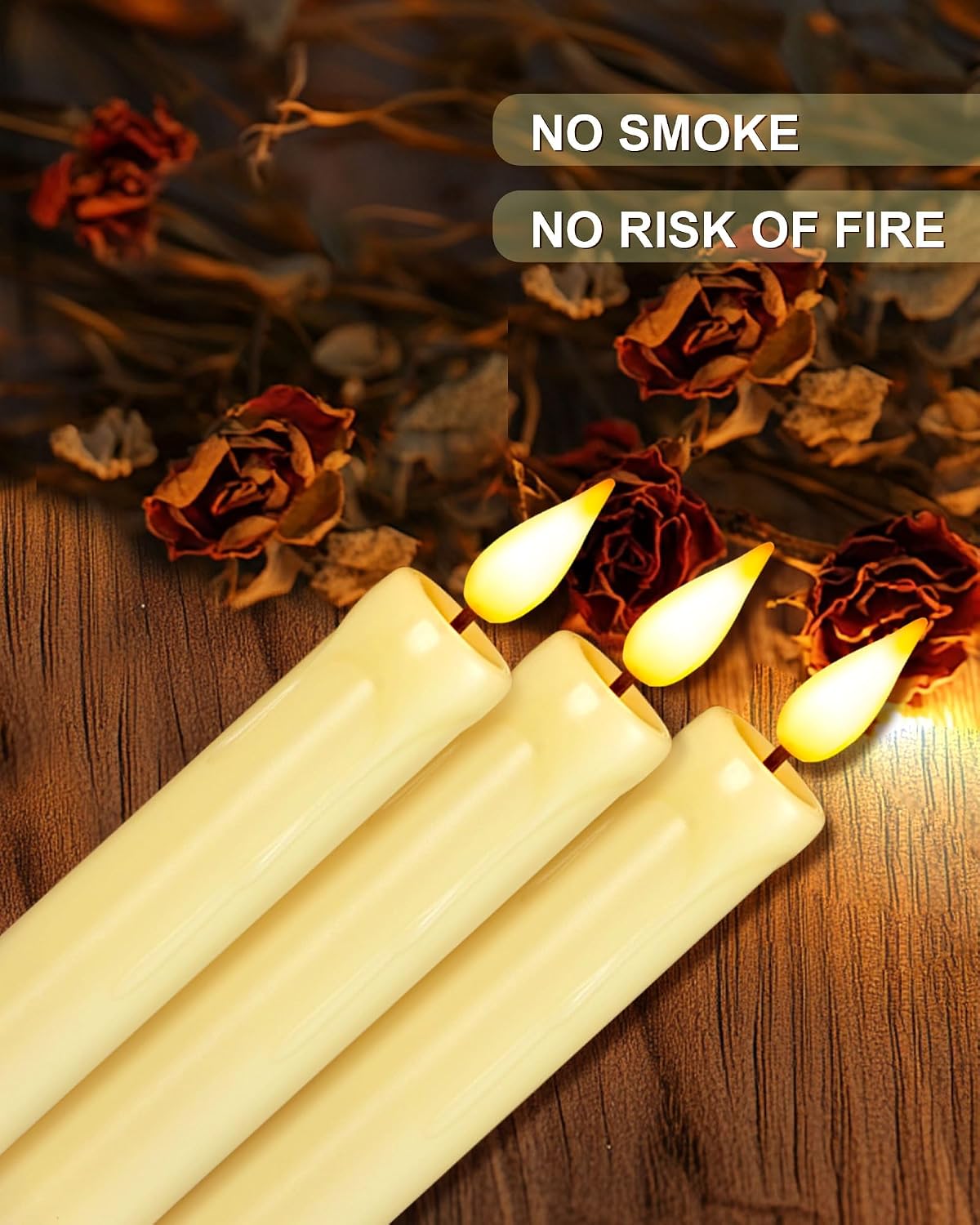 Homemory 6 Pack Flameless Taper Candles, No Remote, Realistic Flickering Battery Operated Candlesticks, Ivory LED Plastic Candle Safe for Weddings, Table Decor, Christmas, and Halloween