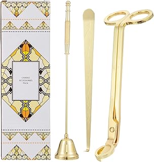 3 in 1 Candle Accessory Set,Large Candle Wick Trimmer Snuffer Extinguisher Dipper Hook with Long Handle,Stainless Steel Candle Wick Scissor Cutter Clipper Kit Gift (3 Pcs Gold Set)