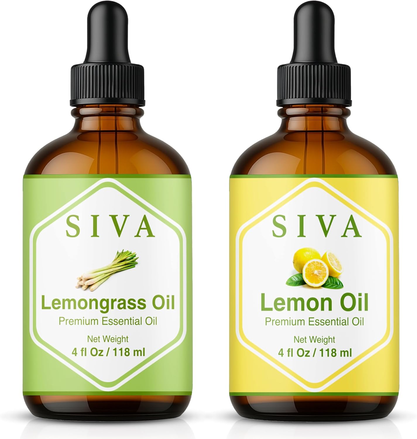 Siva Lemongrass and Lemon Essential Oil 4oz Bundle Super Saver Combo – Premium Grade Value Set for Aromatherapy, Skincare and Haircare