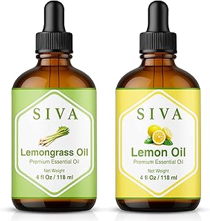 Siva Lemongrass and Lemon Essential Oil 4oz Bundle Super Saver Combo – Premium Grade Value Set for Aromatherapy, Skincare and Haircare
