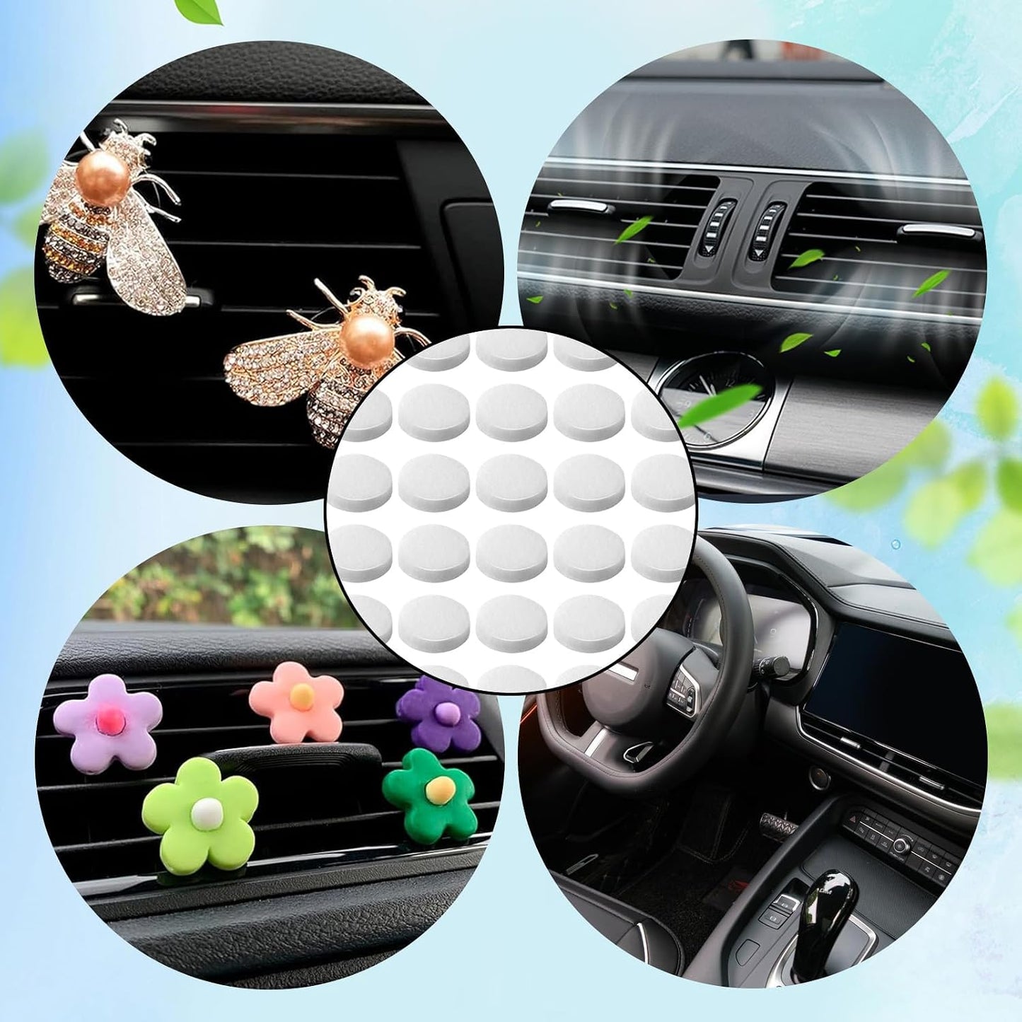 Round Essential Oil Diffuser Pad - 50 PCS Car Air Freshener Refill Felt Pads, Diffuser Refill Pads, Unscented Essential Oil Perfume Refill Pad, Mini Microfibre Air Filter Scent-Pads for Vent Clips