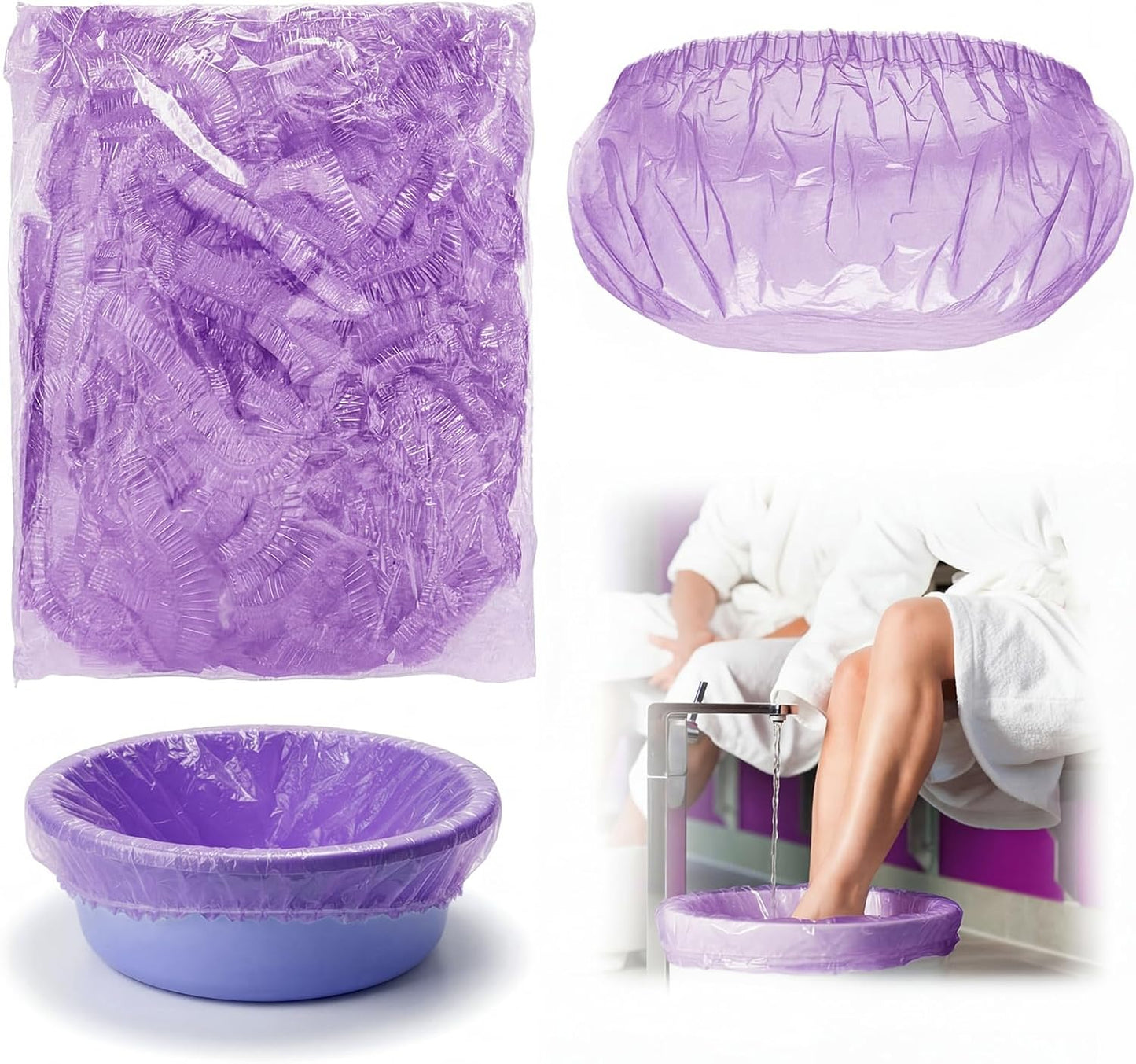 100 Purple Pedicure Liners 13.8 x 19.7 Inches Disposable Unbreakable Pedi Liners Disposable Fits Most Tub and Pedicure Foot Spa Home Use