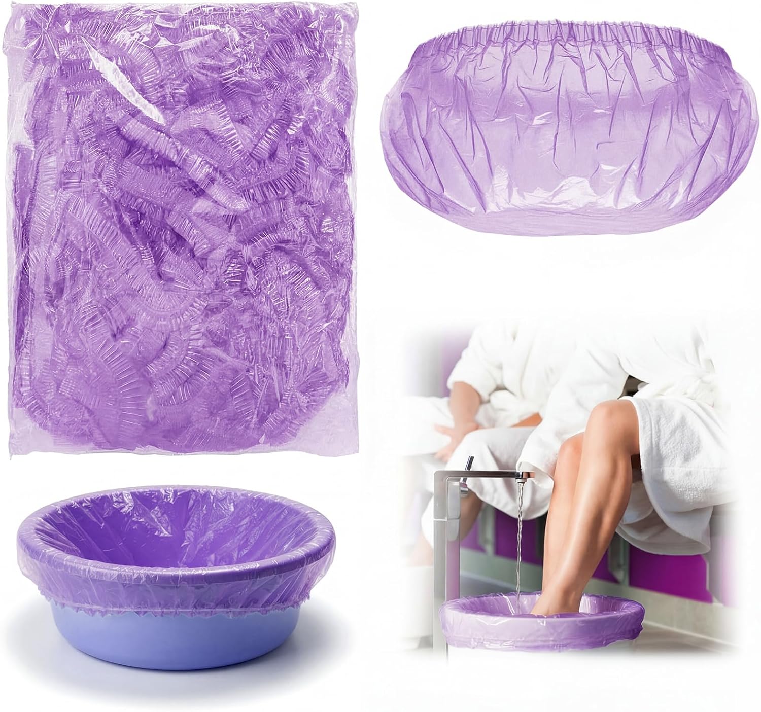 100 Purple Pedicure Liners 13.8 x 19.7 Inches Disposable Unbreakable Pedi Liners Disposable Fits Most Tub and Pedicure Foot Spa Home Use