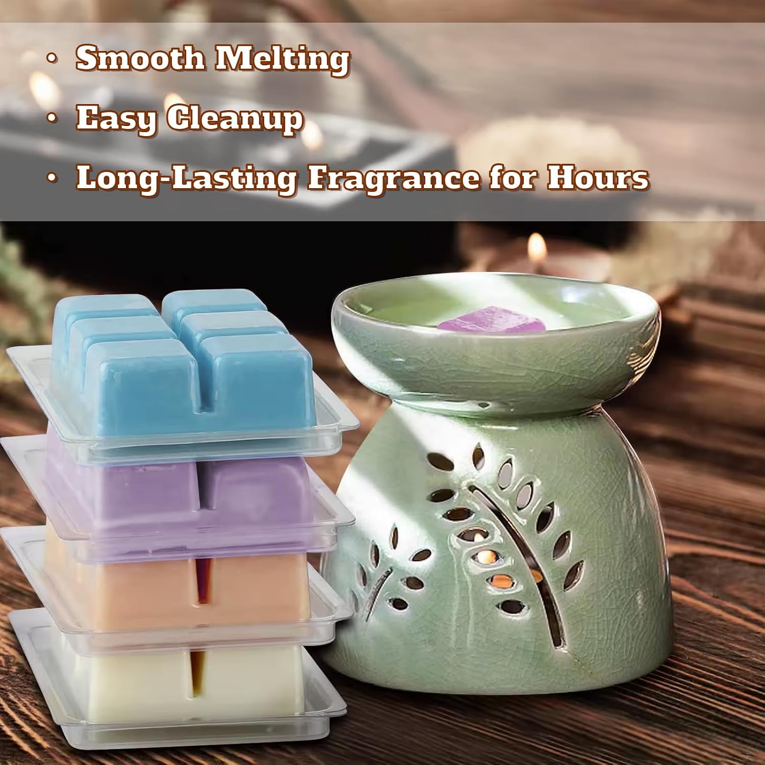 Soy Wax Melts Wax Cubes Strong Scent Wax Melts Variety Fragrance Melts for Vanilla, Lavender, Apple Cinnamon, Citrus, Ocean Breeze, Caramel, Sandalwood, Pumpkin Spice Spa Yoga Relaxing Bath