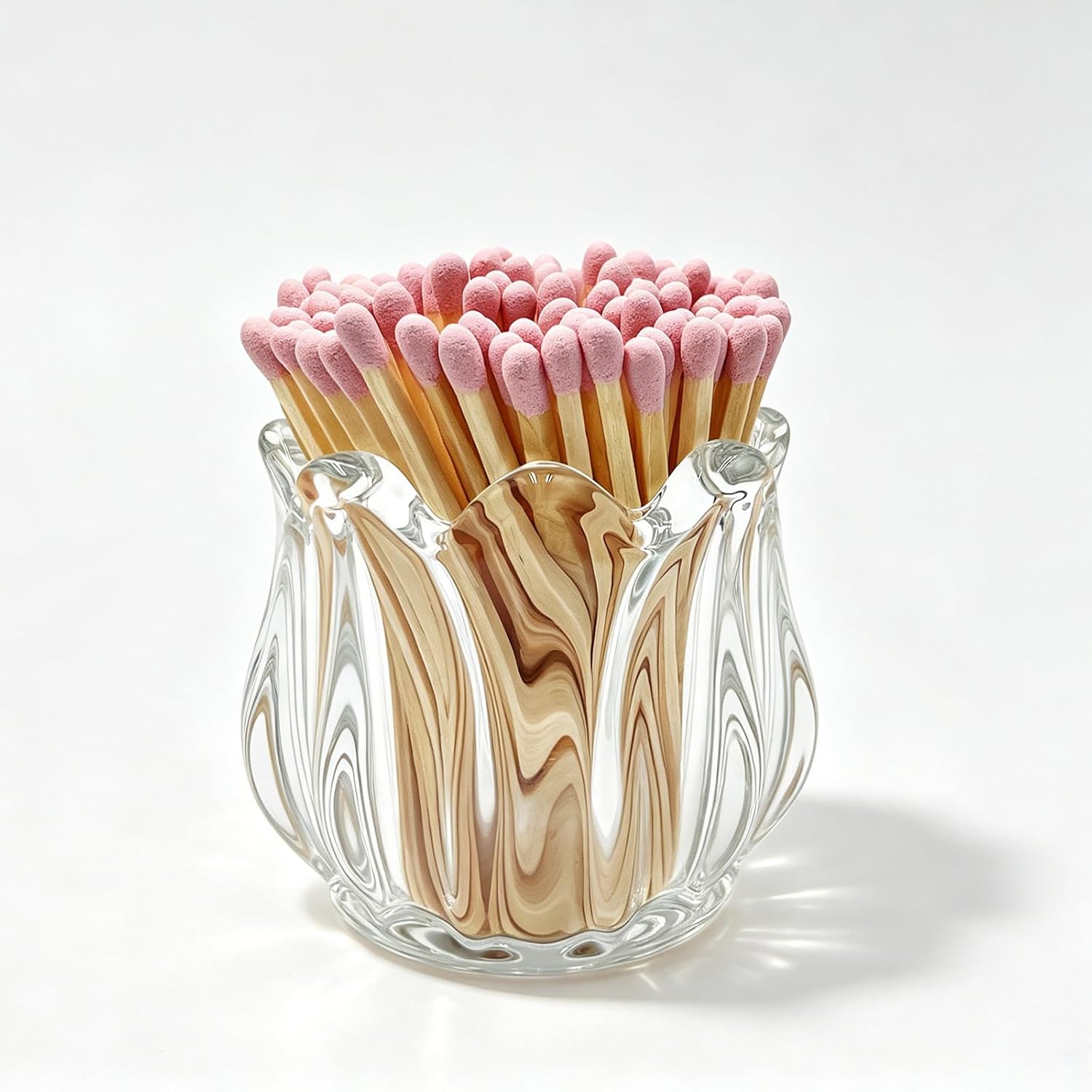 Match Holder with Striker x 4 Cute Glass Match Box Lily Flower Shape Match Jar for Candles Fireplace Kitchen Home Bathroom Decor - Matches Not Included