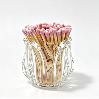 Match Holder with Striker x 4 Cute Glass Match Box Lily Flower Shape Match Jar for Candles Fireplace Kitchen Home Bathroom Decor - Matches Not Included