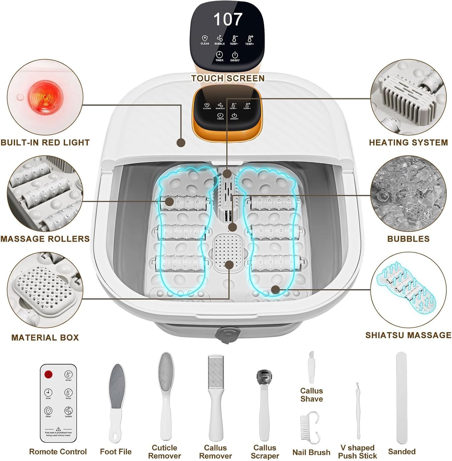 UNIFULL Collapsible Foot Spa Bath with Heat, Touch Screen, Massage Rollers, Bubble, Foot Pedicure Kit, Temperature Control, Foot Spa, Foot Bath Gifts