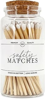 Wooden Matches in a Jar with Striker | Decorative Matches for Candles | Long Matches for Candles in Apothecary Glass Jar | Approx. 80 Safety Matches for Home Decor & Bathroom