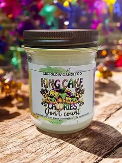 Sun Glow Candle Co| Mardi Gras| King Cake Calories Don't Count |King Cake Scented | 6oz Mason Jar Soy Wax Blend Candle