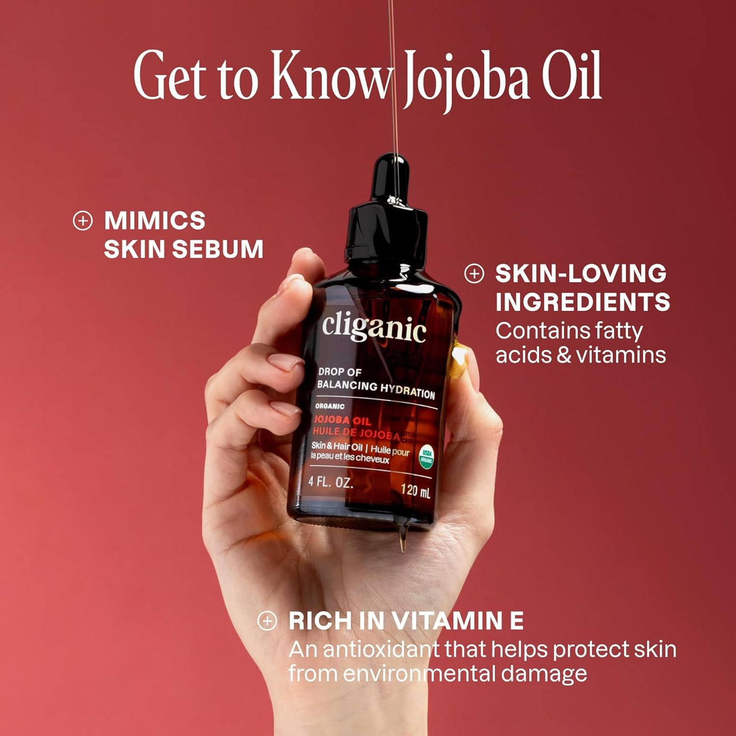 Cliganic Organic Nature’s Glow Oils Trio: Jojoba, Argan & Rosehip - For Face, Hair & Body