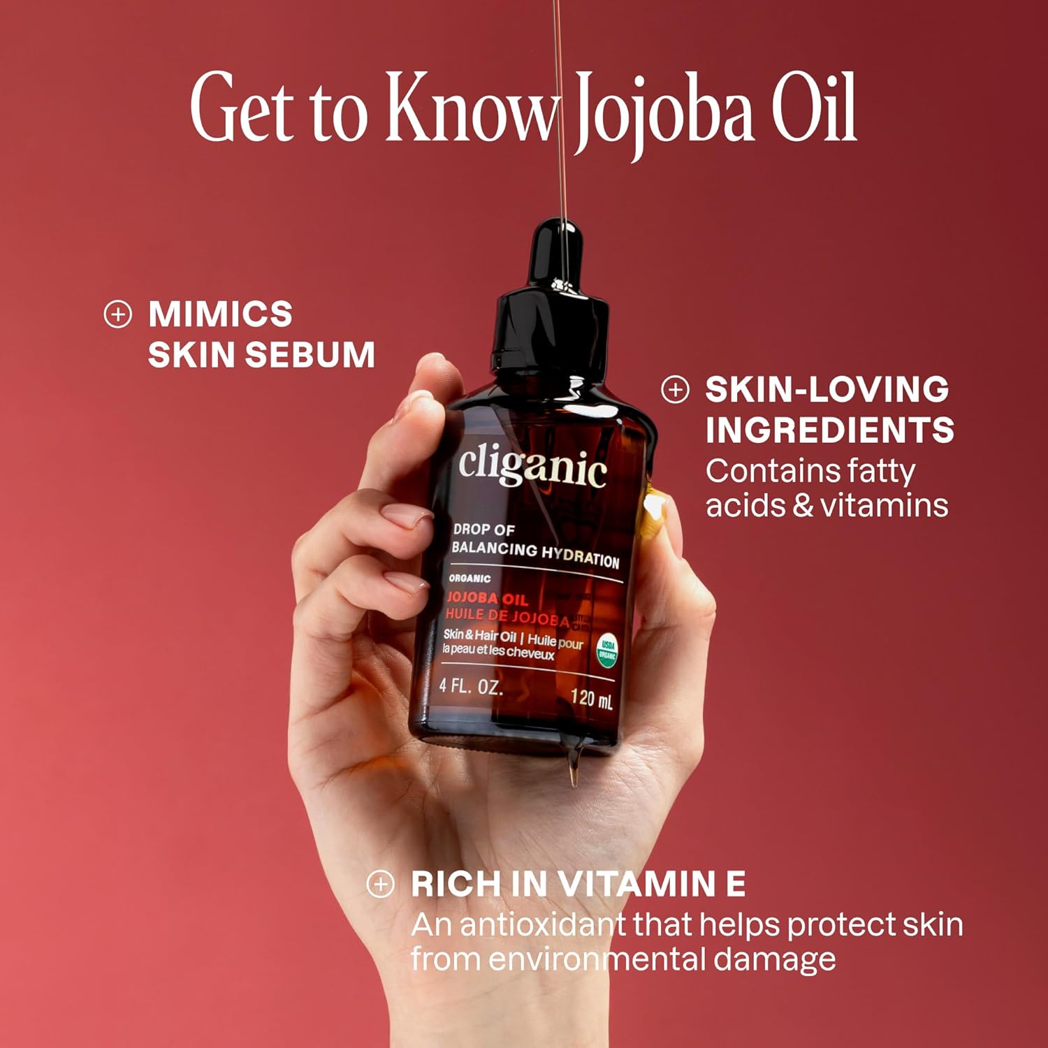 Cliganic Organic Nature’s Glow Oils Trio: Jojoba, Argan & Rosehip - For Face, Hair & Body
