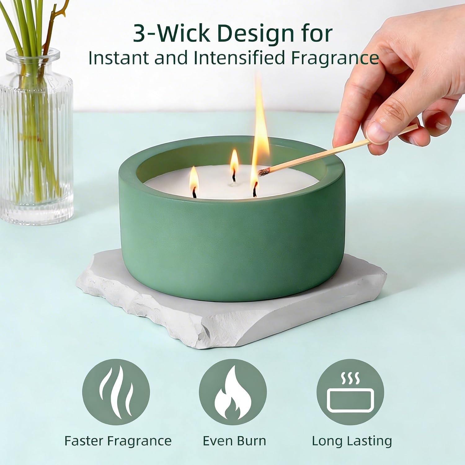 Viyffo 20oz Large Scented Candle - Lemongrass & Bergamot, 3 Wick Home Scented Candle for Women and Men, Non Toxic Soy Candle, Green Ceramic Jar, Luxury Home Fragrance, Spring Décor & Birthday Gift