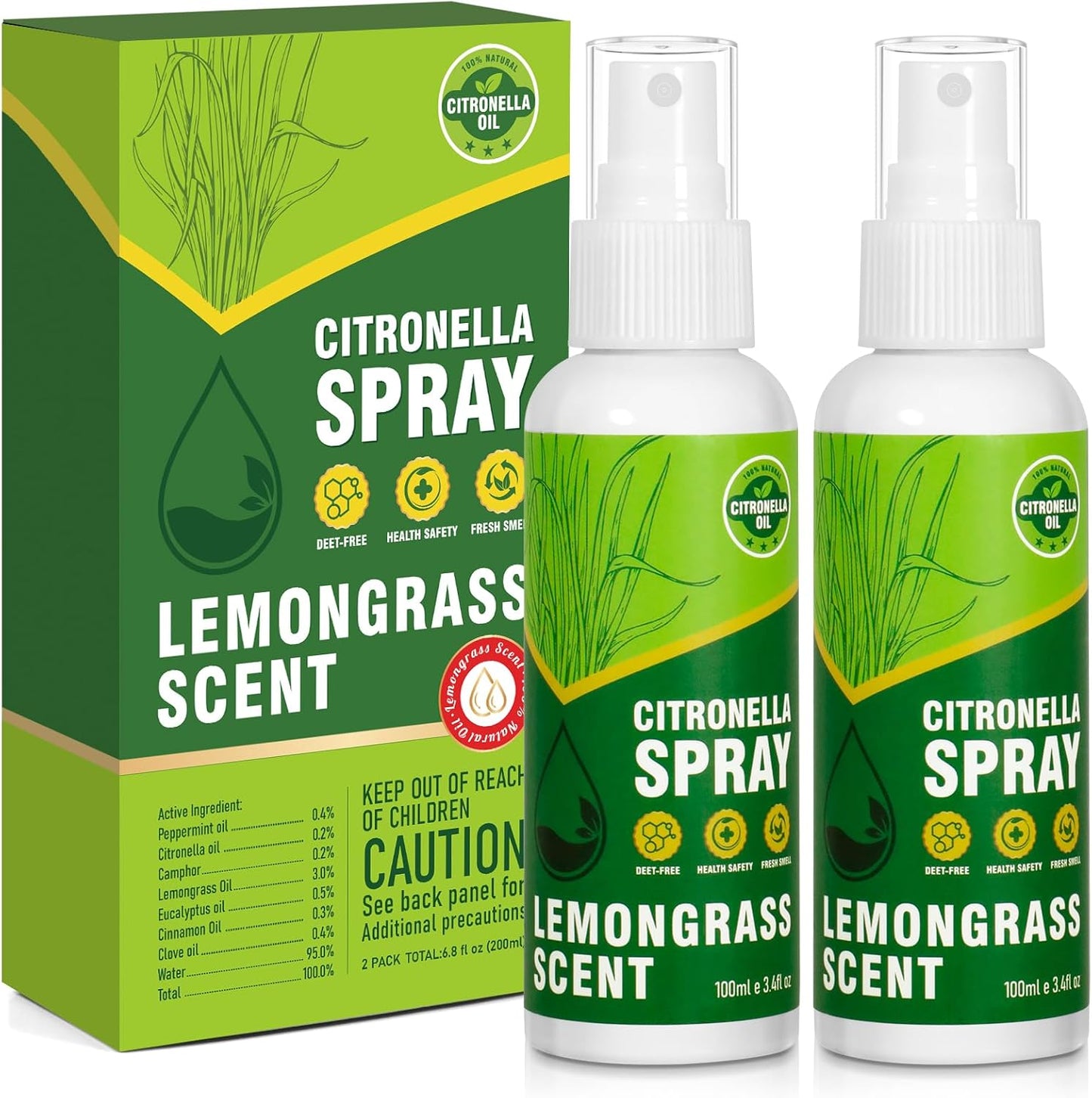 STRN Citronella Spray, DEET-Free, 6.76 oz (200ML), Air Freshener Spray for Summer Outdoor, Lemongrass Plant-Based Essential Oil Spray, for Patio, Camping, Hiking, Traveling, Fishing